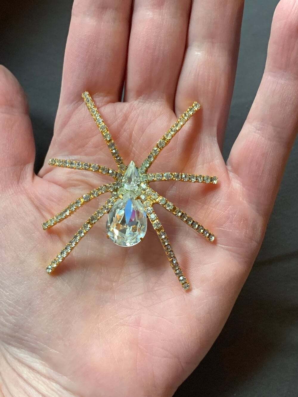 Spider Rhinstone Crystal gold tone Broach
